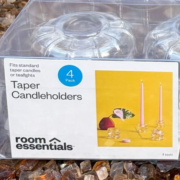 TARGET ROOM ESSENTIALS NWT 4pc bubble glass taper candle holders clear Dining - Picture 5 of 7